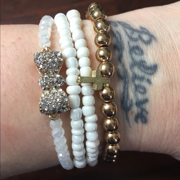 18K Plated White Bracelet Stack with 3 Earrings - Picture 2 of 5